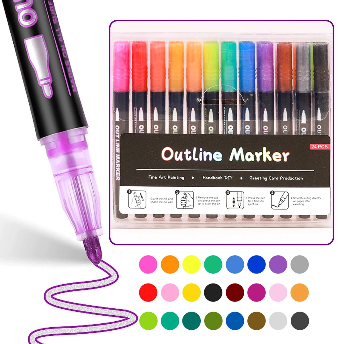 Out Line Art Pens Highlighters Marker Pens,Double Line Outline Metallic Pens,Magic Glitter Drawing Pens DIY Graffiti Highlighter