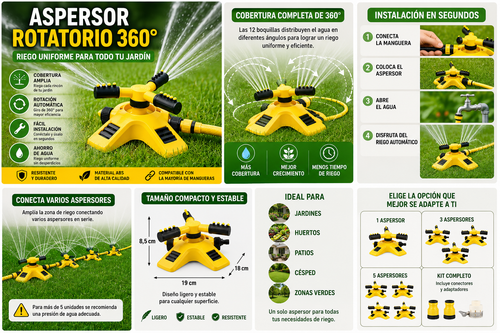 Aspersor Rotatorio 360° de Alta Cobertura para Jardín y Césped