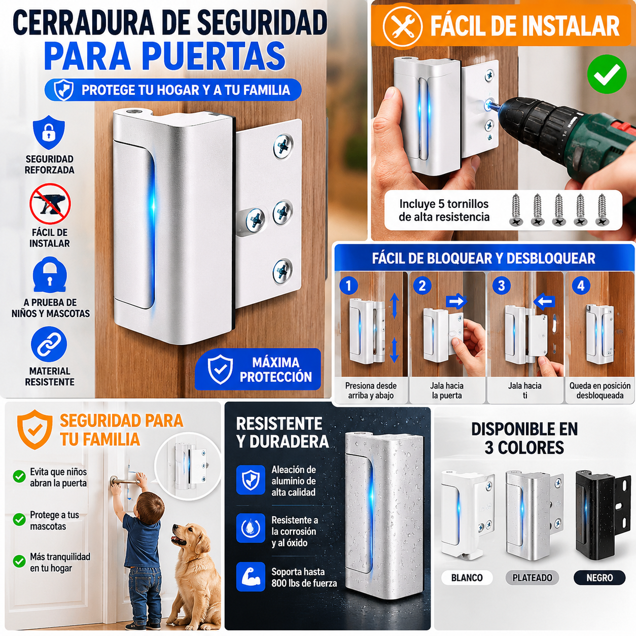 🔒 Bloqueador de Seguridad Reforzado para Puertas – Protección Máxima para tu Hogar