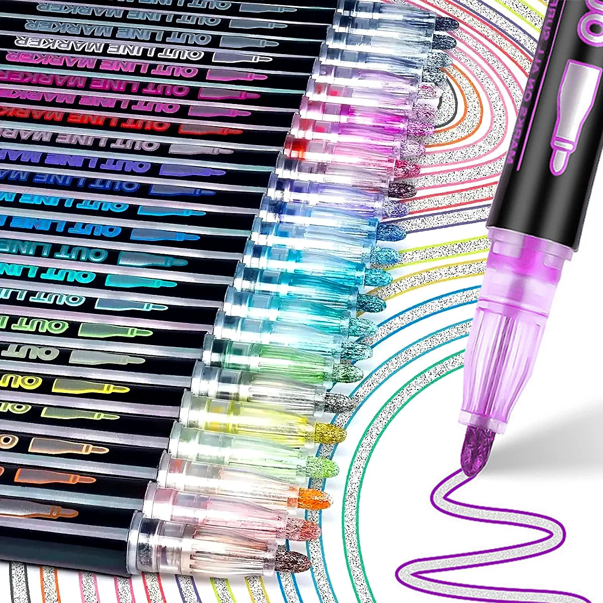 Out Line Art Pens Highlighters Marker Pens,Double Line Outline Metallic Pens,Magic Glitter Drawing Pens DIY Graffiti Highlighter