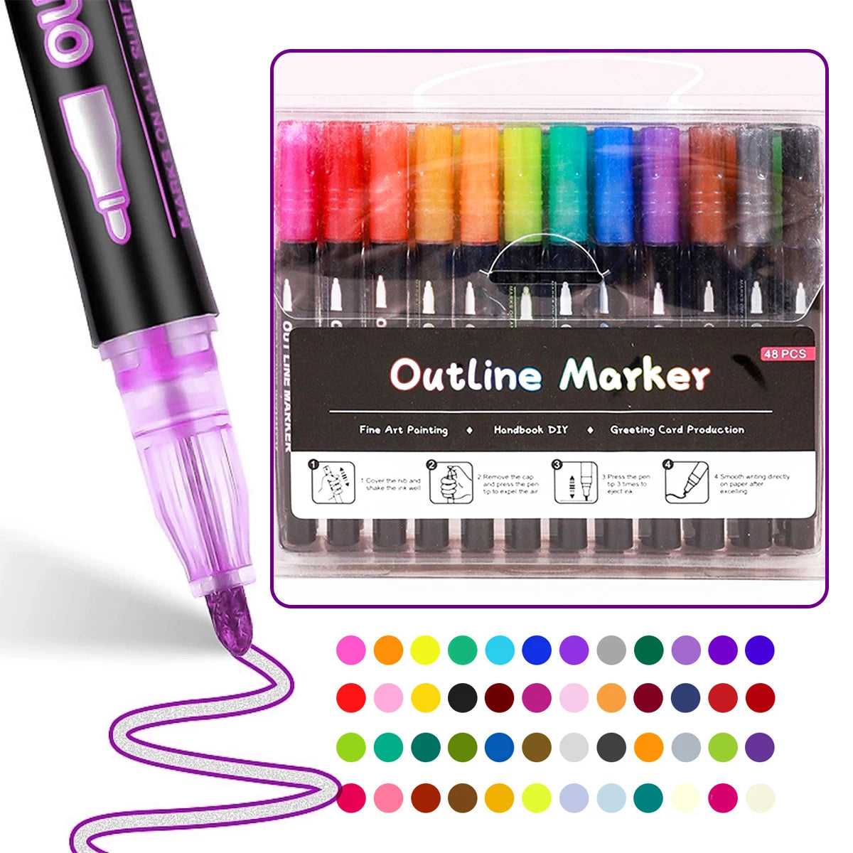 Out Line Art Pens Highlighters Marker Pens,Double Line Outline Metallic Pens,Magic Glitter Drawing Pens DIY Graffiti Highlighter