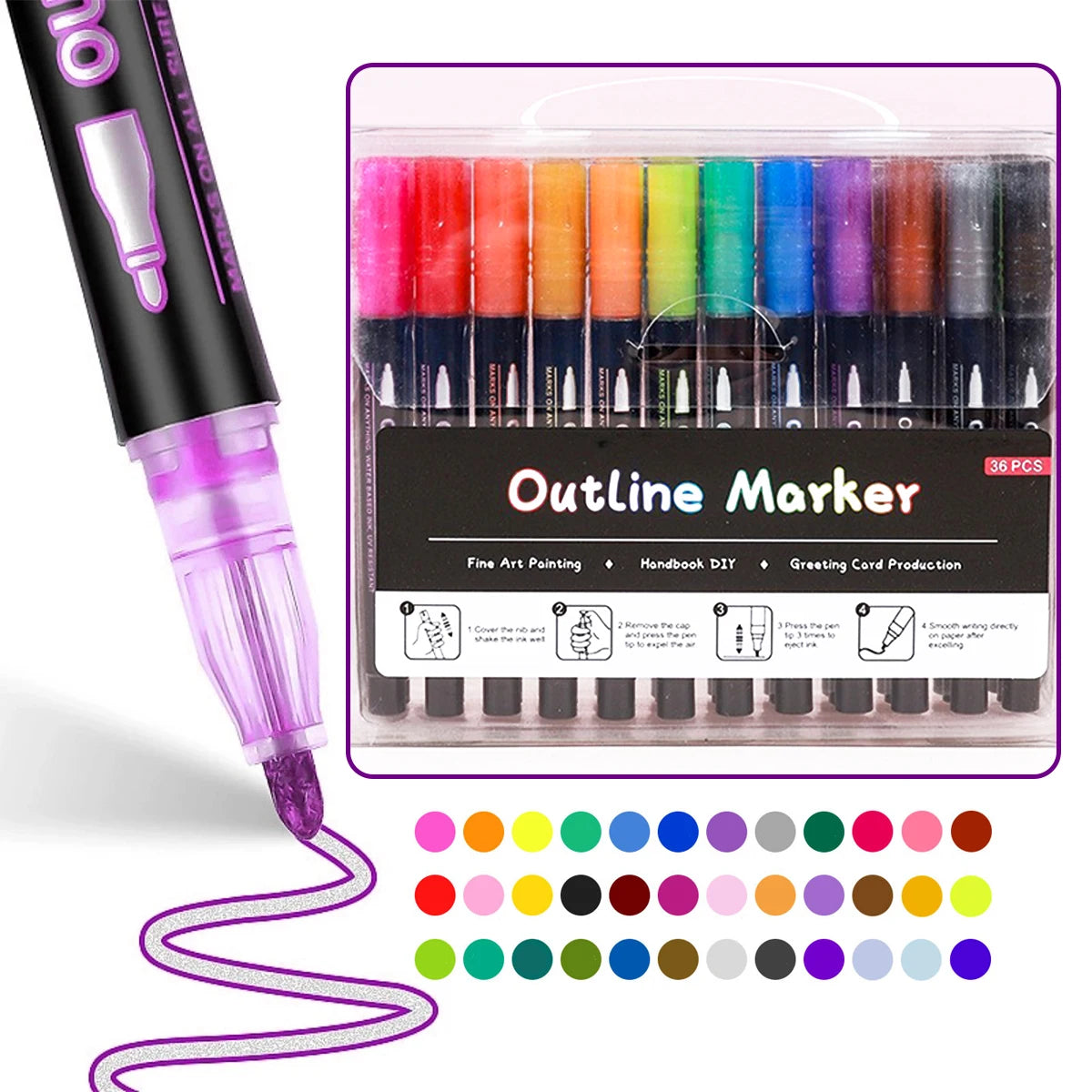 Out Line Art Pens Highlighters Marker Pens,Double Line Outline Metallic Pens,Magic Glitter Drawing Pens DIY Graffiti Highlighter