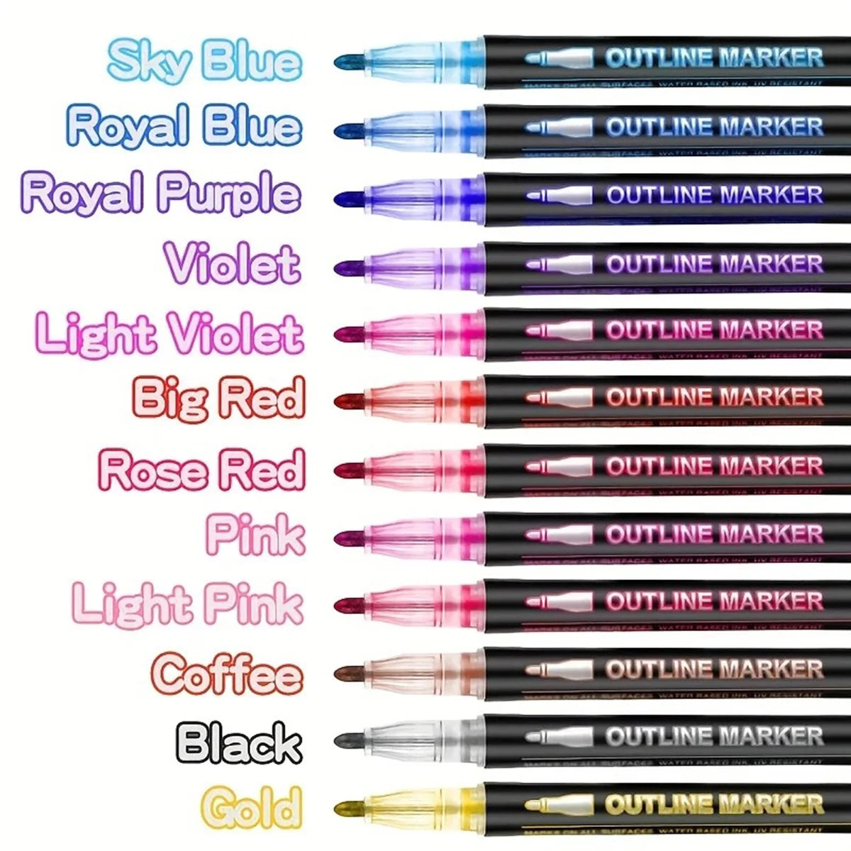 Out Line Art Pens Highlighters Marker Pens,Double Line Outline Metallic Pens,Magic Glitter Drawing Pens DIY Graffiti Highlighter