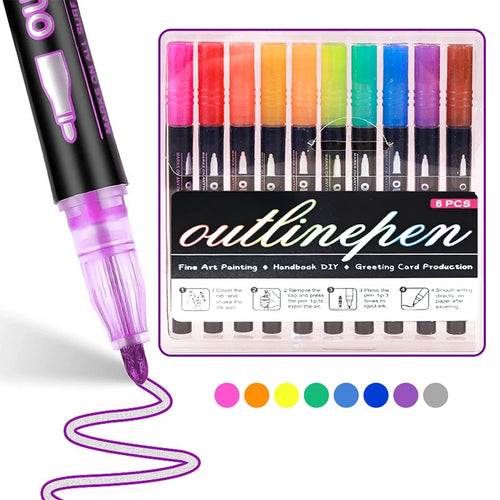 Out Line Art Pens Highlighters Marker Pens,Double Line Outline Metallic Pens,Magic Glitter Drawing Pens DIY Graffiti Highlighter